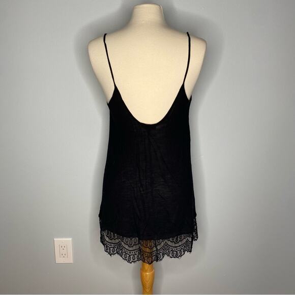 Black Lightweight Tank Top Lace Detail High Low Sides K2 - Picture 2 of 6
